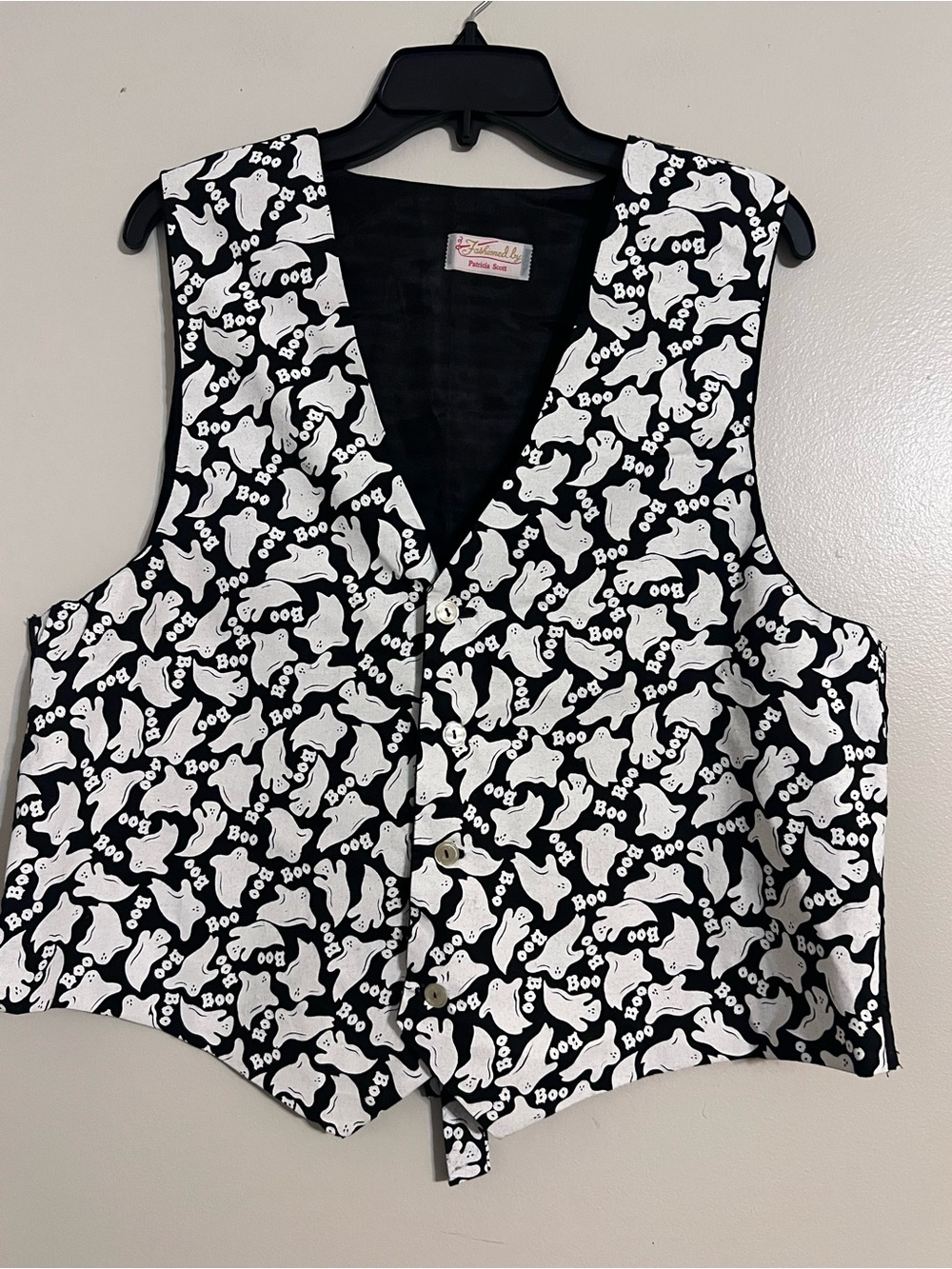 Patricia Scott Halloween Ghost “Boo” Button Front Vest